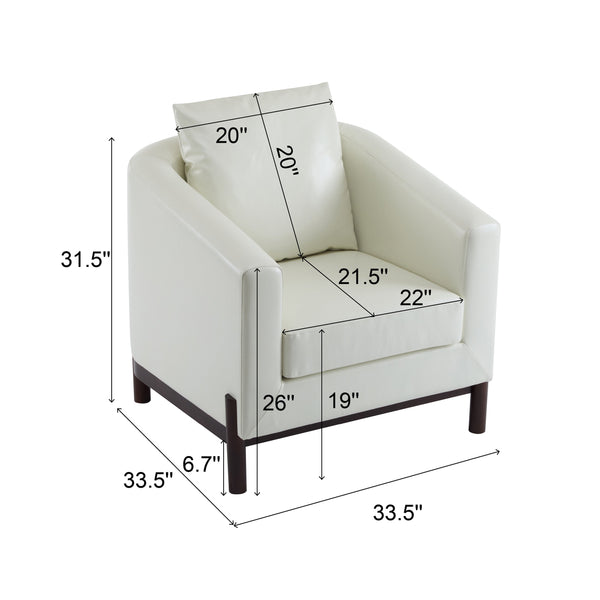 English Elm Christopher Knight Home® - Anurudh Barrel Club chair with Faux Leather Upholstery, Solid Wood Frame, Cozy Loose Back Cushion White+Walnut 34.5 L x 33.5 W x 27.5 H N776P195587W