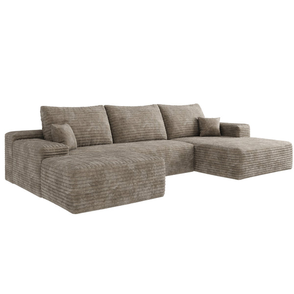 English Elm 107"Cloud Plush Corduroy Sectional Sofa with Ottoman No-Assembly Modular U-Shaped Deep Seat Comfort and Versatile Living Room Solution Camel W2824S00054