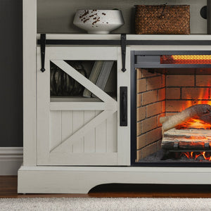 English Elm 60 Inch Farmhouse Electric Fireplace Tv Stand with Led Flame and Cabinet Storage W1769S00004