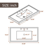 English Elm 36" Single Bathroom Vanity Top With White Basin, 3-Faucet Holes, Ceramic, White