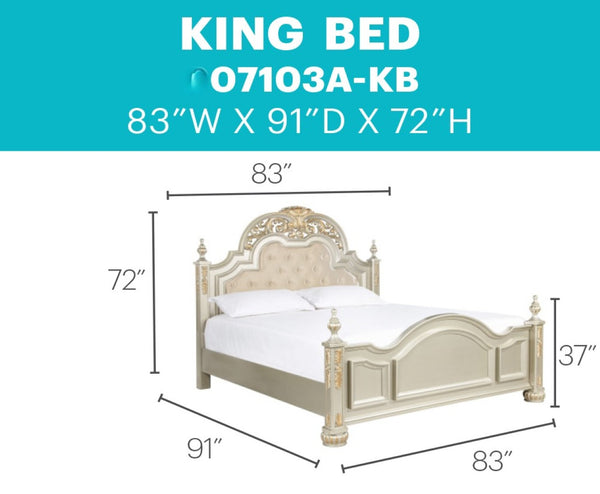 English Elm Lyon Tufted Faux Leather King Bed with Carved Finials in a Champagne Glam Frame B078S00601