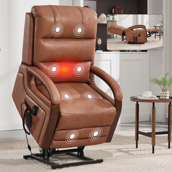 English Elm Power Lift Recliner with Dual Motor Massage Heat and Leatheraire Upholstery 350 Lb W1803S00079