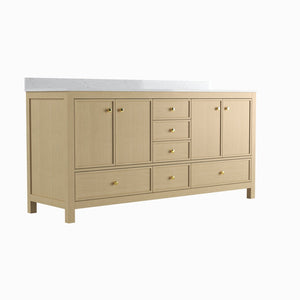 English Elm 72" Double Sink Oak Vanity with Carrara Marble Top and Soft Close Storage T3785P442246