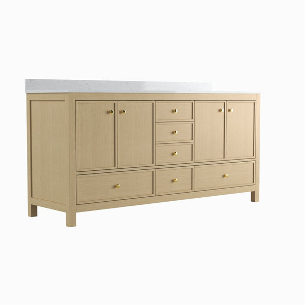 English Elm 72" Double Sink Oak Vanity with Carrara Marble Top and Soft Close Storage T3785P442246