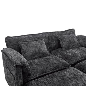 English Elm United Cozy Chenille Sofa For Two With Detachable Armrests, Foot Stools, And Handy Side Pockets W1568S00143-GIGA