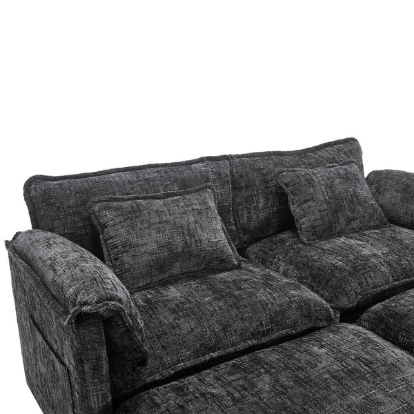 English Elm United Cozy Chenille Sofa For Two With Detachable Armrests, Foot Stools, And Handy Side Pockets W1568S00143-GIGA