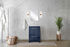 English Elm Navy Blue Bath Vanity Set With White Quartz Top, Brushed Nickel Faucet & Matching Mirror, 24 In. B2731S02024