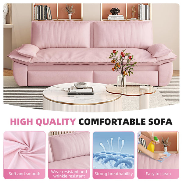 English Elm 73.2" Queen Sleeper Sofa Convertible Corduroy Loveseat for Guest Room or Living Space Pink W1885S00230