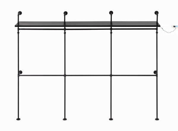 English Elm Industrial Pipe Clothing Rack Reversible 118.3" Heavy-Duty Garment & Walk-In Wardrobe with LED Lights, Shelves and Wall-Mount Stability W1820P214612