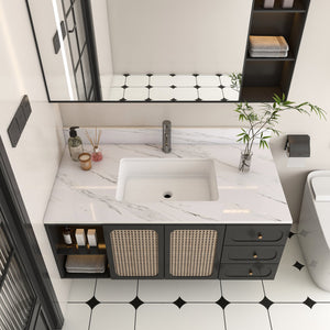 English Elm 43 Inch Marble Vanity Top - Elegant Bianco Carrara Venato With Undermount Sink & Pre-Drilled Faucet W2700P194076