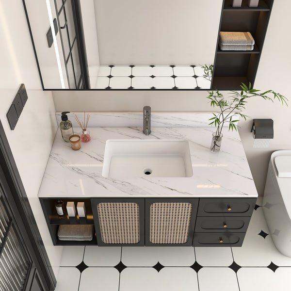 English Elm 43 Inch Marble Vanity Top - Elegant Bianco Carrara Venato With Undermount Sink & Pre-Drilled Faucet W2700P194076