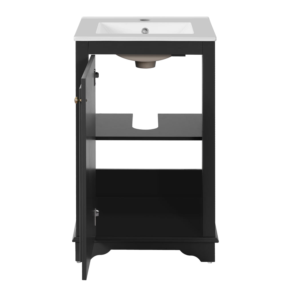 English Elm 20-inch Bathroom Vanity with Ceramic Sink, Modern Freestanding Single Vanity with Soft-Close Doors and Adjustable Shelf for Ample Organized Storage Black N710P317678B