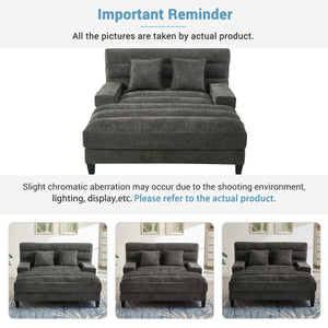 English Elm Modern Chaise Lounge Sofa with Adjustable 6-Position Backrest and App-Controlled RGB LED Lighting, Plush Chenille Upholstery Grey N719P330968E