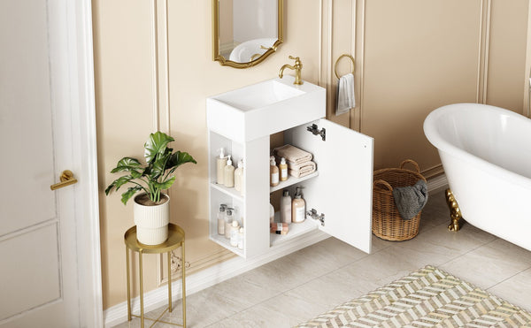 English Elm 18.5 Modern Floating Bathroom Vanity with Resin Sink, Wood Grain Triamine Finish, Soft-Close Doors, Side Storage N729P285506K