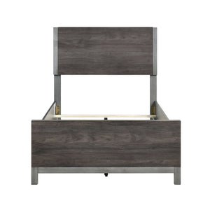 English Elm Modern Zephyr Queen Bed Low-Profile Panel Bed Dark Gray Faux Wood with Metal-Finish Accents, Sleek Brown Mix 45.5 L x 25.25 W x 5.75 H B011S01490