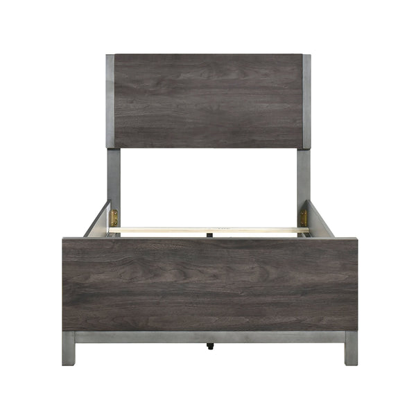 English Elm Modern Zephyr Queen Bed Low-Profile Panel Bed Dark Gray Faux Wood with Metal-Finish Accents, Sleek Brown Mix 45.5 L x 25.25 W x 5.75 H B011S01490
