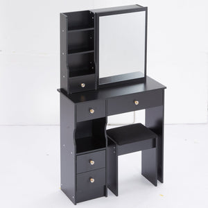 English Elm 29.2" Stylish Compact Desktop Vanity Set With Cushioned Stool & Extra-Large Sliding Mirror, Ideal For Small Spaces W936P226017