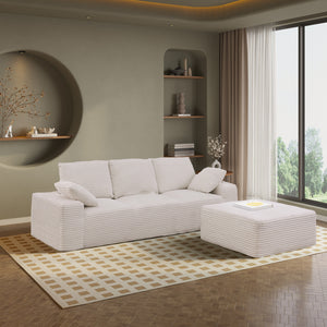 English Elm 103.5" Cloud Sectional Couch with L-Shape Chaise - No Assembly Modular Sofa, Plush Corduroy, Deep Seat Comfort Off White T3801S00005