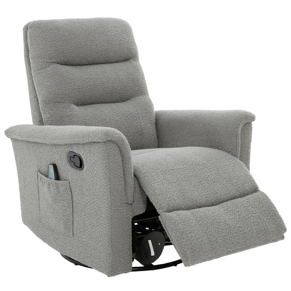 English Elm Manual Recliner Swivel Rocker Boucle Chair with 8-point Massage for Nursery or Living Room Grey N763P363763E