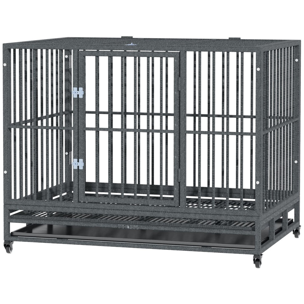 English Elm Heavy Duty Metal Dog Kennel with Locking Wheels Dual Access and Slide Out Tray T3971P384702