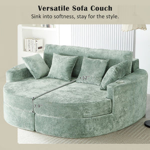 English Elm Swivel Barrel Accent Chair Chenille Tufted Round Club Seat for Living Room Lounge Green N719S002240F