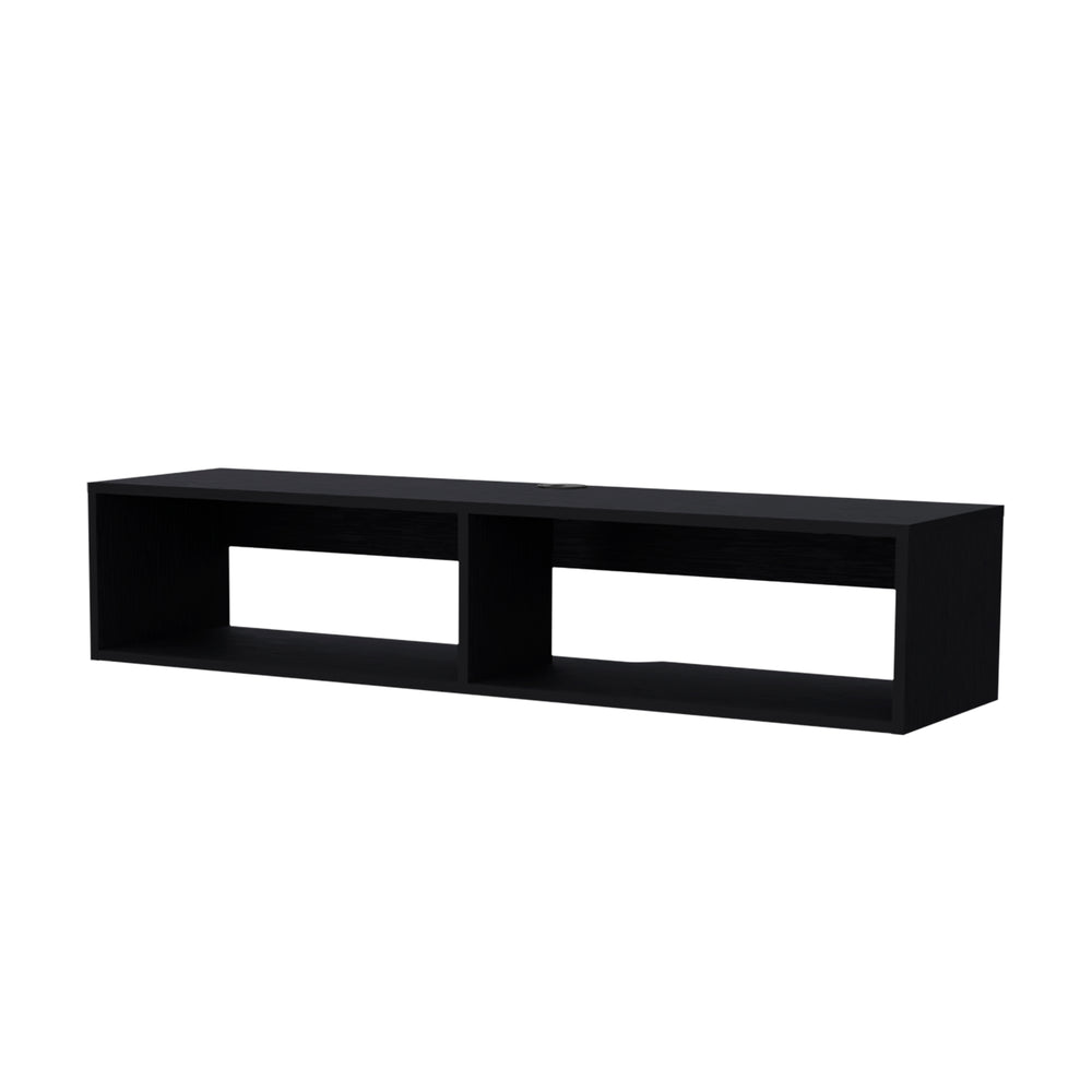 English Elm Yankton Sleek Floating TV Stand in Black with Cable Management, Two Open Shelves, Space-Saving Design B128P176173