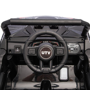 English Elm 12v Kids Electric Utv with 4-wheel Suspension Anti-collision Bar and 2-hour Battery Black W1578P343329