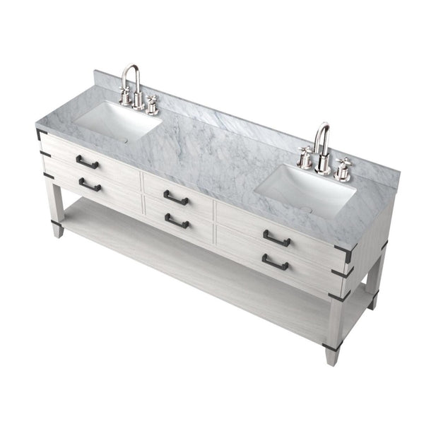 English Elm White Oak Double Bath Vanity 80" With Carrara Marble Top, Chrome Faucet, Ample Storage & Style B2731P260359-GIGA