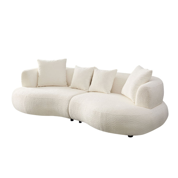 English Elm 102.36 Mid Century Curved Sectional Sofa — Plush Bouclé Upholstery, 4-Seat Compact Living Room Comfort White W2582S00151