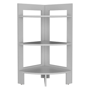 English Elm Riga Corner 3-Tier Shelf Side Table with Tray Top, Compact Versatile End Table for Small Spaces White 34.3 L x 17 W x 2.8 H B200P235865