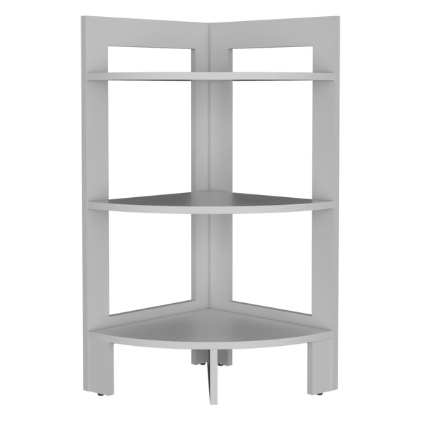 English Elm Riga Corner 3-Tier Shelf Side Table with Tray Top, Compact Versatile End Table for Small Spaces White 34.3 L x 17 W x 2.8 H B200P235865