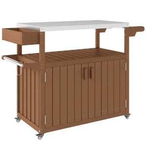 English Elm Convenient Outdoor Rolling Bar Cart with Stainless Steel Top and Hdpe Weather-proof Frame Brown,Silver T3971P425241