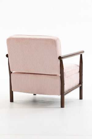 English Elm Storage Accent Chair Mid Century Wood Frame Upholstered Seat with Lumbar Cushion Light Pink W2530P401446