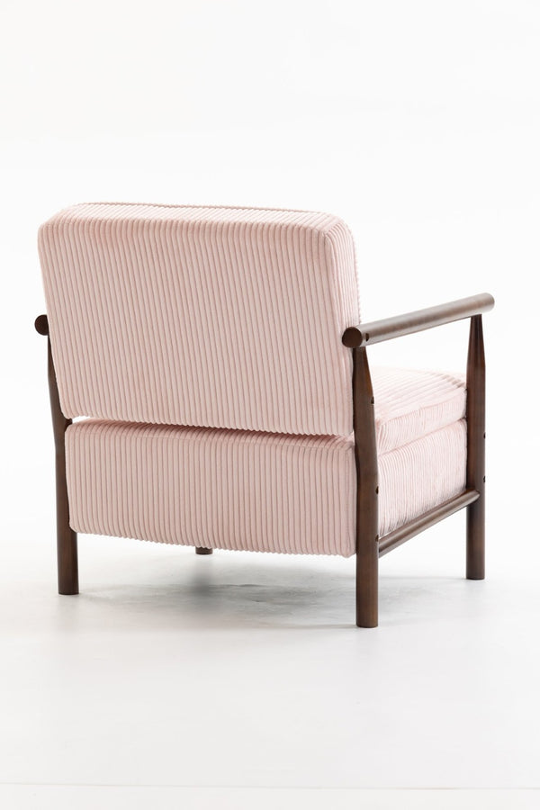 English Elm Storage Accent Chair Mid Century Wood Frame Upholstered Seat with Lumbar Cushion Light Pink W2530P401446