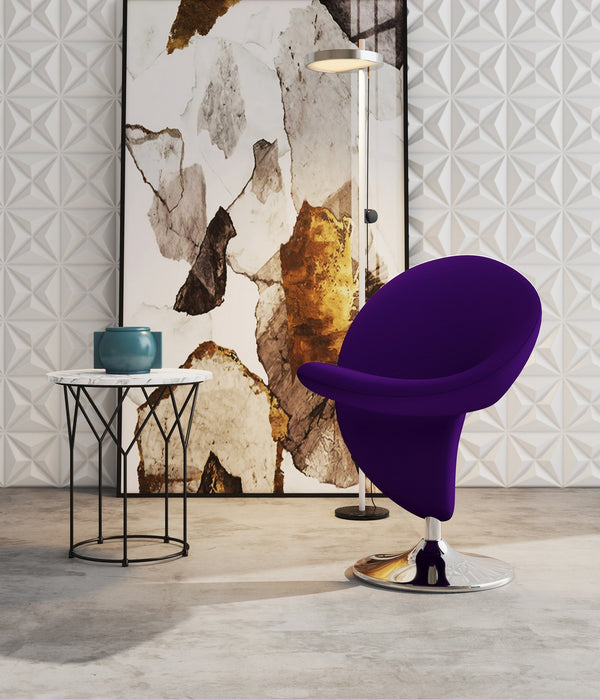 English Elm Curl Wool Blend Swivel Lounge Chair with Polished Chrome Base, 360° Comfort, Modern Curl Design Purple B365P398419