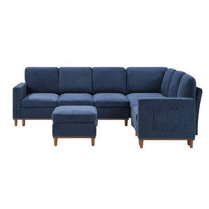 English Elm Modern Modular Sectional Sofa Plush Fabric Upholstery Reconfigurable Living Room Seating Blue W2085S00113