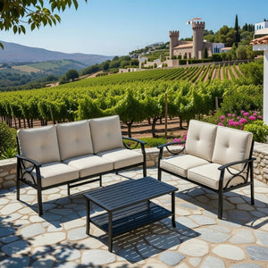 English Elm 3-piece Outdoor Steel Patio Conversation Set with Thick Cushions and Coffee Table Grey+Black B082S00134