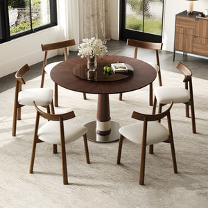English Elm Retractable Rock Slab Dining Set with Leather Wrapped Base for Compact Apartments W2700S00134