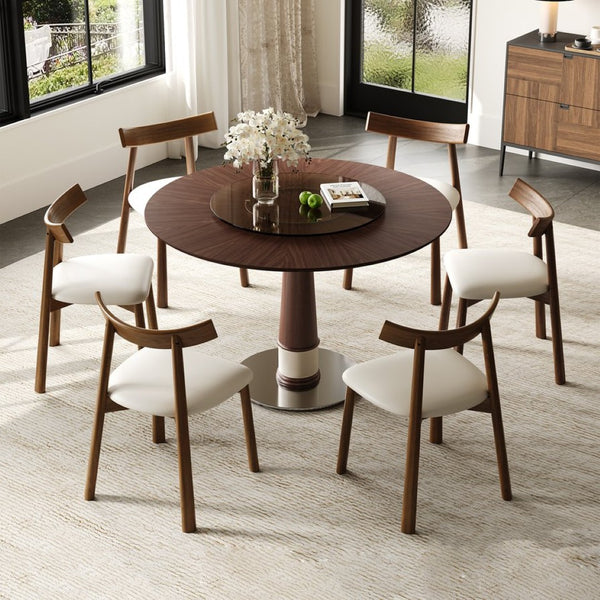 English Elm Retractable Rock Slab Dining Set with Leather Wrapped Base for Compact Apartments W2700S00134