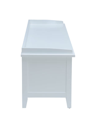 English Elm Flavius Rattan Storage Bench with 3 Drawers & Wooden Seat — Transitional White Finish, Durable Design B2726P305708