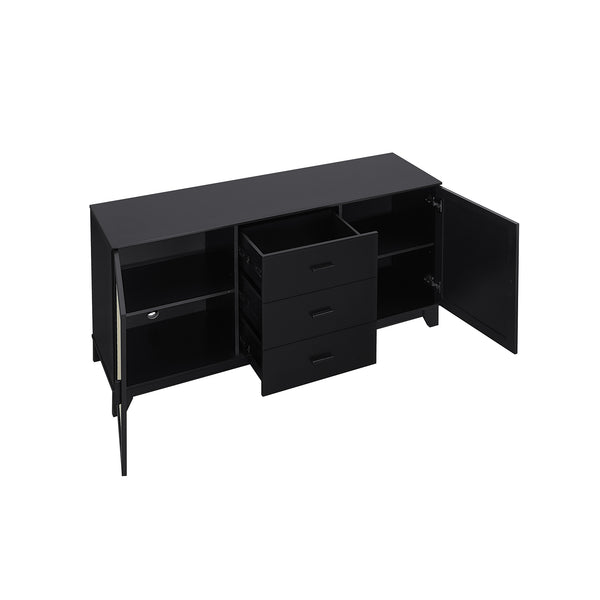 English Elm Sheridan 59" Sideboard in Black - 2 Doors, 3 Drawers, Cable Management, MDF Frame, 55" TV Ready B365P397679