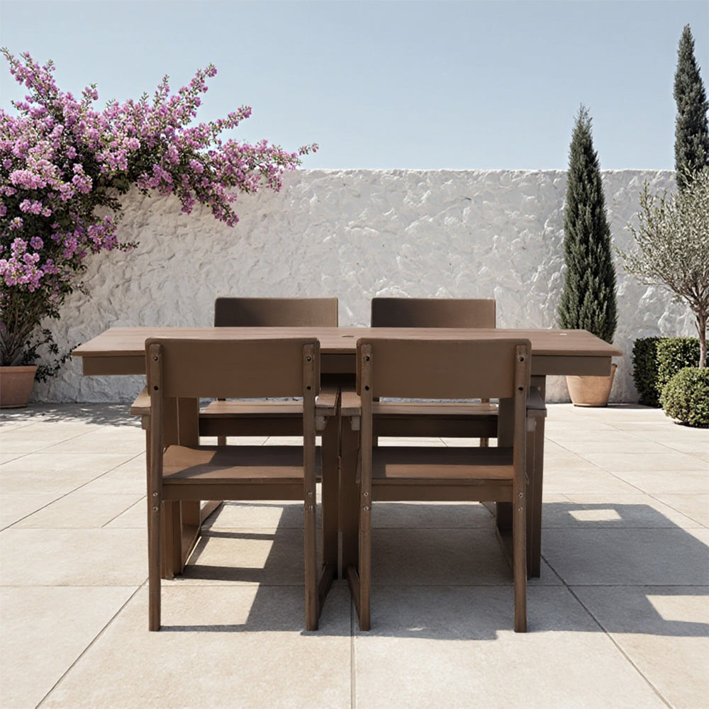 English Elm 5-Piece Hdpe Outdoor Dining Set – Eco-Friendly, All-Weather Patio Table & 4 Chairs For Compact Spaces W3566S00016