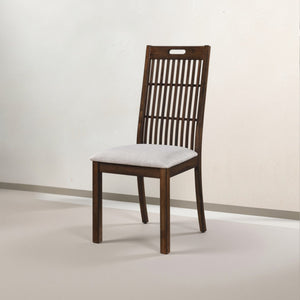 English Elm Set of 2 Rustic Dining Chairs with Upholstered Seats, Slatted Back Handle, Solid Rubberwood, Antique Oak Finish W2537P369835