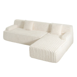 English Elm 110" Cloud Sectional Sofa Upholstered with Ultra-Soft Faux Rabbit Fur, Modular L-Shape Comfort and Easy Care Beige N719S001820A