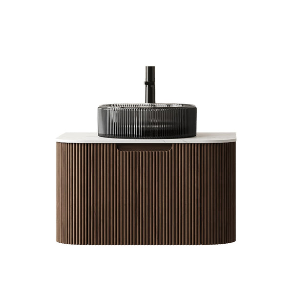 English Elm Dina Floating Bathroom Vanity with Sintered Stone Top and Crystal Glass Basin Black,Carrara White,Walnut W2615S00240