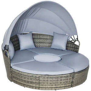 English Elm Poolside Round Pe Rattan Daybed Set with Retractable Canopy for Patio Lounging T3971S00140