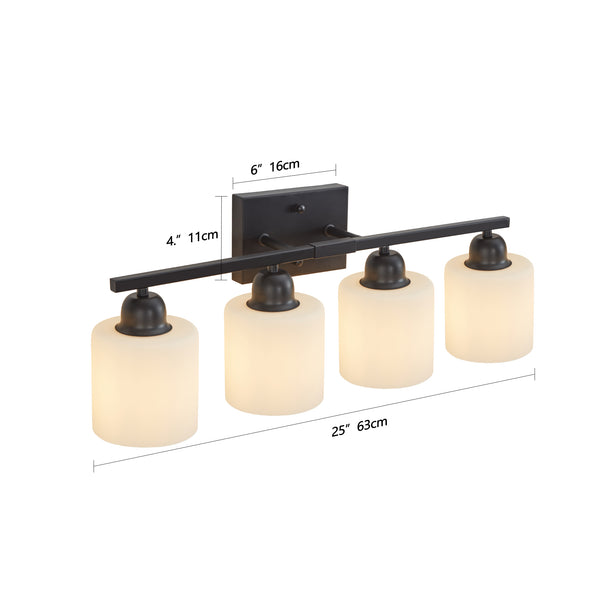 English Elm Black 4-Light Modern Vanity Light Fixture With Frosted Glass Shades For Elegant Bathroom Upgrades W2312P374846
