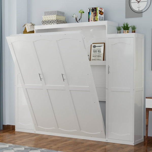 English Elm Full Size Murphy Bed with Dual Wardrobes Pine Mdf Frame for Guest or Bedroom N733S339778K