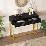 English Elm Trexm Modern Sleek Console Table Two Drawers With Stripe Design For Living Room and Entryway (Black)