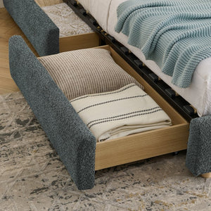 English Elm King Upholstered Storage Bed Curved Headboard Circle Yarn Fabric Modern Minimalist Frame Dark Gray W487S00470